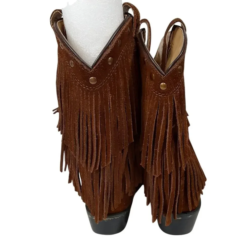 Smokey Mountain Boots Wisteria Cowgirl Boots Girls 1 Double Fringe Brown Suede